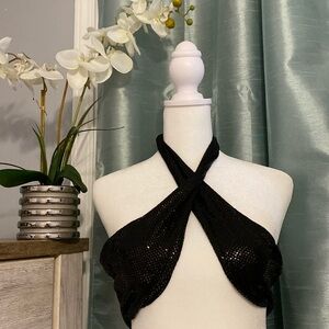 Black Sequin Tie-over top